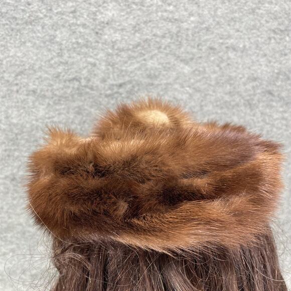 Vintage 1950's Union Made Women's Open Crown Brown Fur Net Halo Hat Pom Pom - Picture 3 of 6